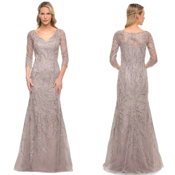 NEW LA FEMME Gray SEQUIN Embroidered MOTHER OF THE GROOM DRESS Mermaid GOWN 12 - Picture 16 of 16
